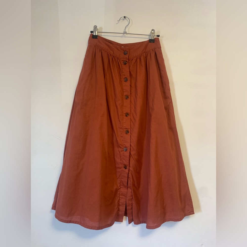 Madewell button-up midi skirt in warm acorn brown